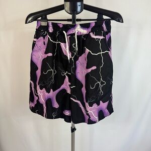 Romwe Lightning Print Shorts Men’s Medium Black Purple Swim Athletic Festival